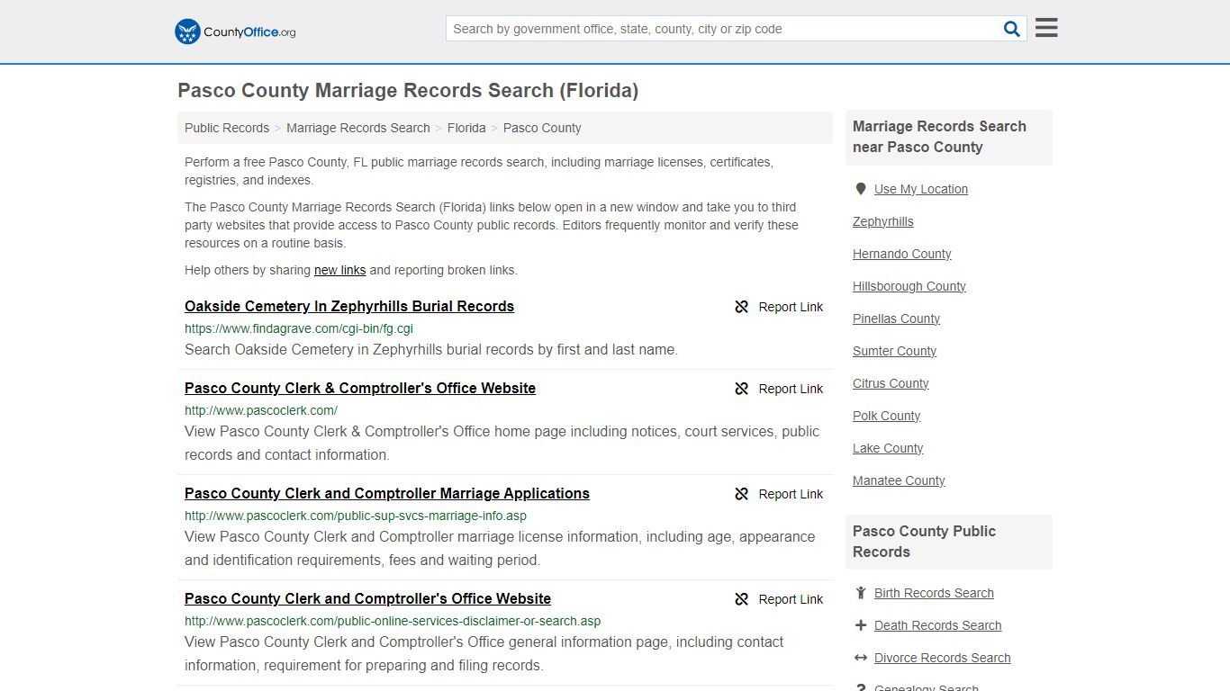 Pasco County Marriage Records Search (Florida) - County Office