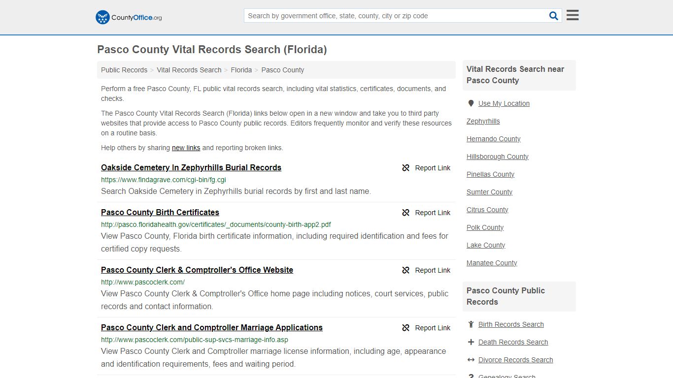 Vital Records Search - Pasco County, FL (Birth, Death, Marriage ...