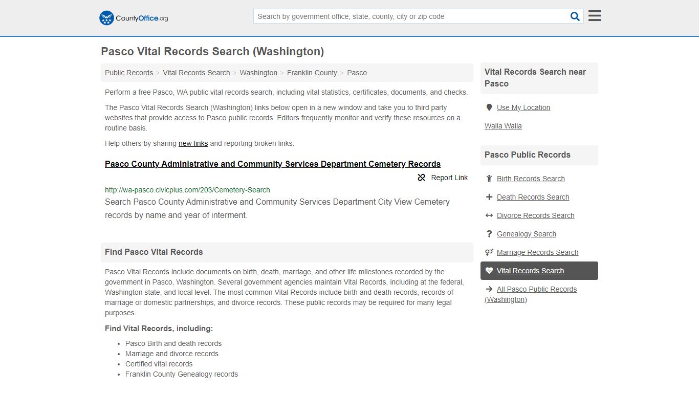 Pasco Vital Records Search (Washington) - County Office